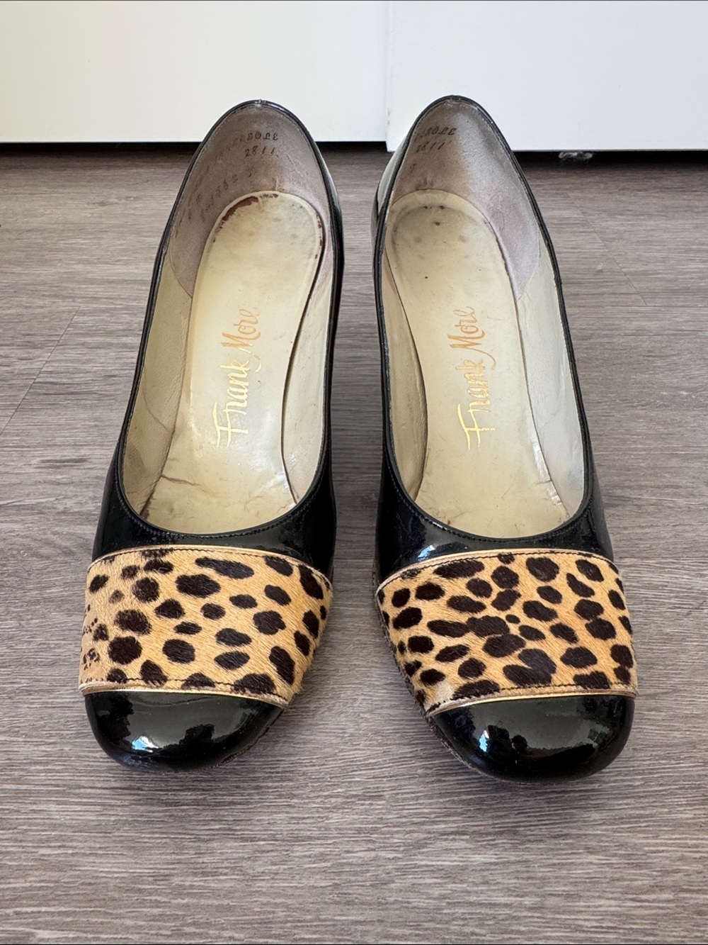 Vintage Black Patent Pumps with Leopard Calf Hair Accent - Picture 1 of 8